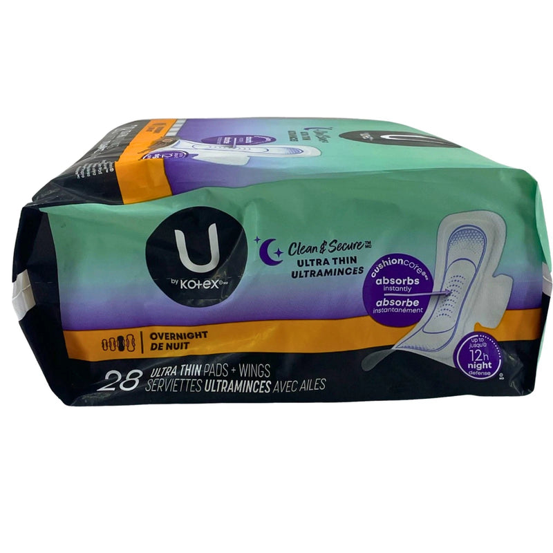 U by Kotex Clean & Secure Ultra Thin Pads Wings Overnight 28ct 3 Pack New