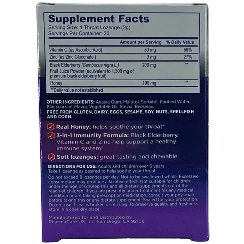 Sambucol Black Elderberry Throat Relief Soothing Soft Lozenges with Honey