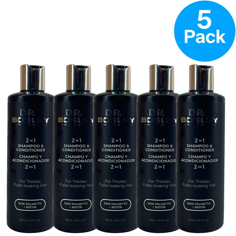 Dr. Bosley 2 in 1 Shampoo & Conditioner Saw Palmetto Biotin 10.1oz 5 Pack New