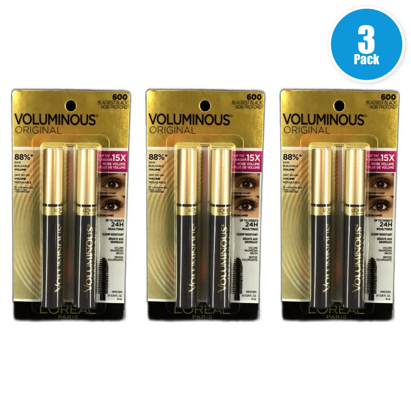 L'Oreal Paris Voluminous Mascara 600 BLACKEST BLACK NOIR PROFOND Pack of 3 New