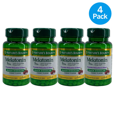 Nature's Bounty Melatonin 3 mg Quick Dissolve Cherry Flavor 240 Tablets 4 Pack