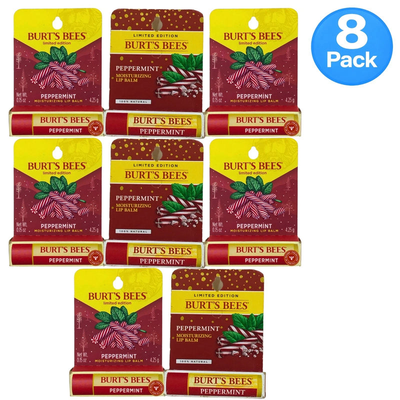 Burt's Bees Peppermint Moisturizing Lip Balm Limited Edition Cards 0.15 Oz 8 Pac