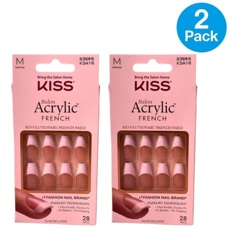 KISS Salon Acrylic French Nails KSA16 Medium Length 28 Count 2 Pack (56 Nails)