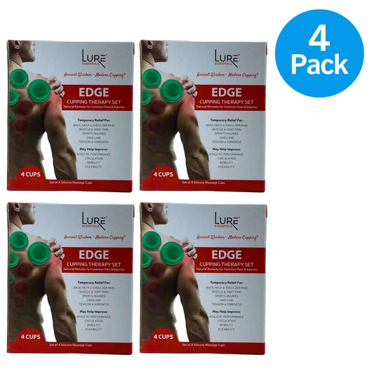 Lure Essentials EDGE Cupping Therapy Set - 4 Silicone Cups - 4 Pack Bundle