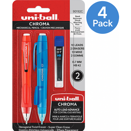 Uni-Ball Chroma 0.7mm mechanical pencil 4-pack set with colorful barrels