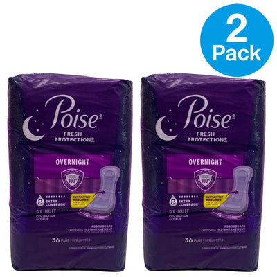 Poise Fresh Protection Overnight Pads 36 Ct 2 Pack New