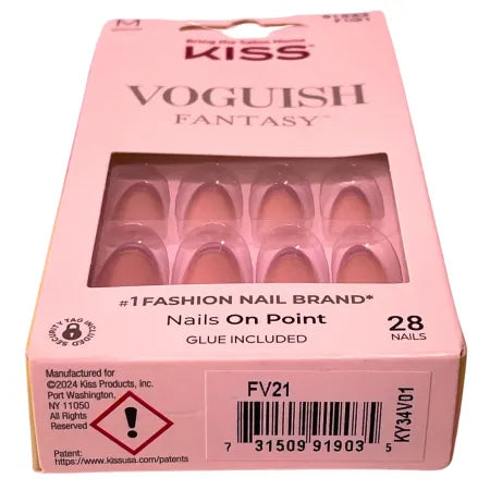 KISS Voguish Fantasy Nails FV21 Medium Almond Purple French Glitter 28ct 2 Pack