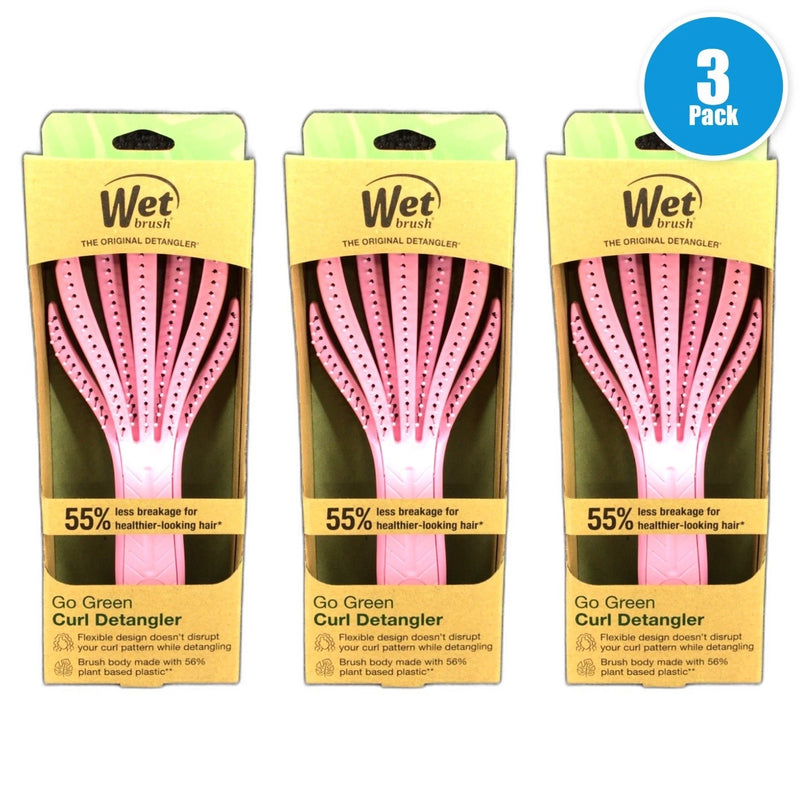Go Green Curly Hair Detangler Brush Soft Flexible Bristles Pack of 3 New