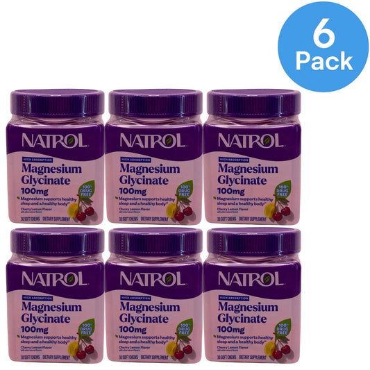 Natrol Magnesium Glycinate 100mg Cherry Lemon 30ct 6 Pack New Exp 02/2027