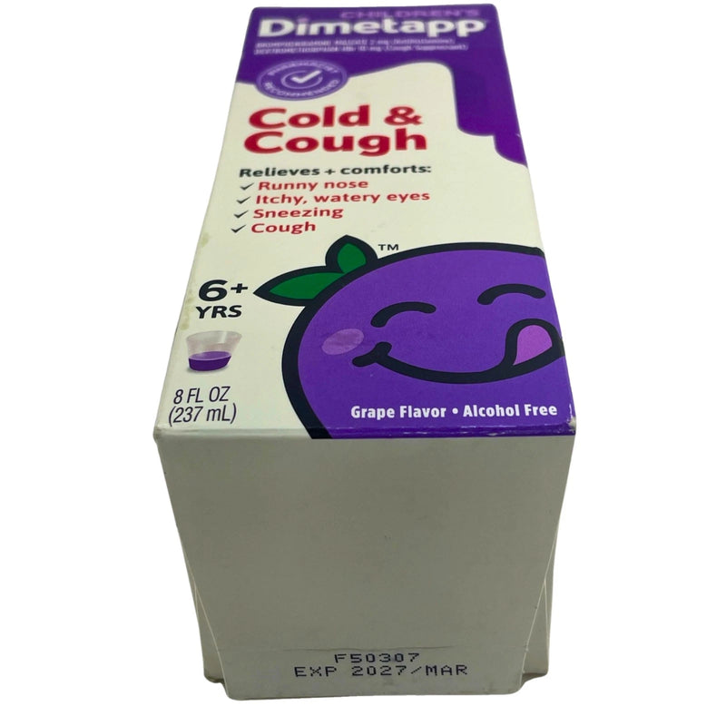 Children's Dimetapp Cold & Cough Grape Flavor Alcohol Free 8 fl oz Exp 03/27