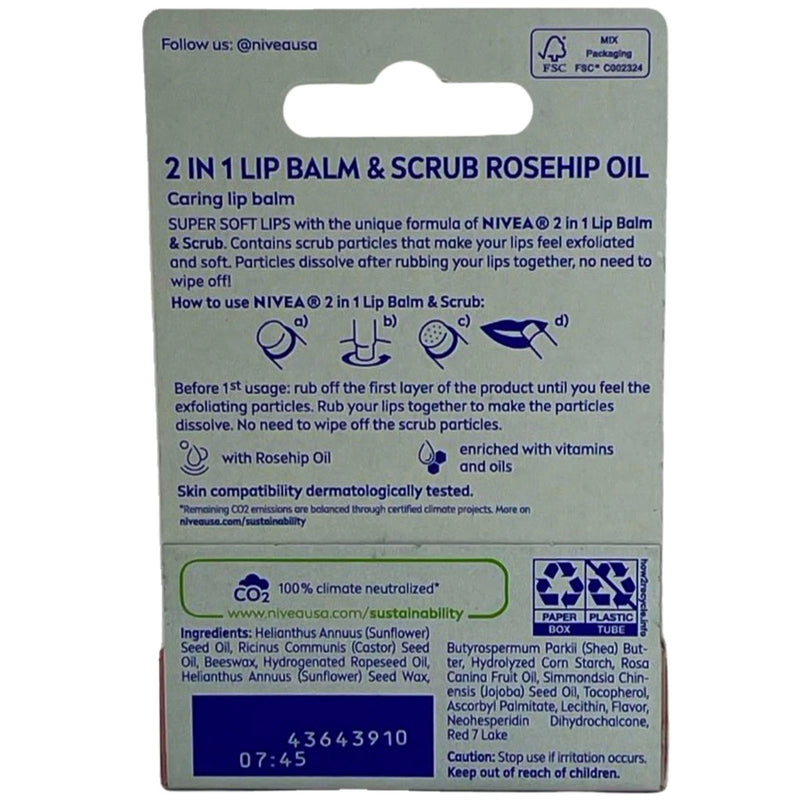 Nivea Rosehip Oil Lip Balm & Scrub 0.17 Oz 16 Pack New