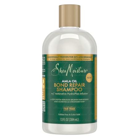 SheaMoisture Amla Oil Bond Repair Shampoo 13oz bottles with natural ingredients for hair strengthening