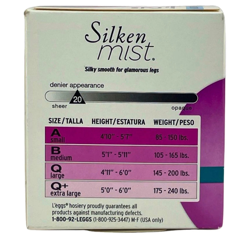 L'eggs Silken Mist Control Top Silky Sheer Tights Nude Size B 2 Pack New