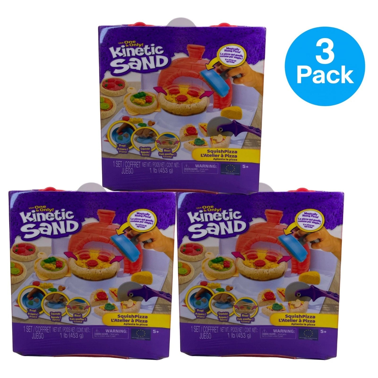 Kinetic Sand Squish Pizza Playset 3 Pack Kids Sensory Toy Kit 1