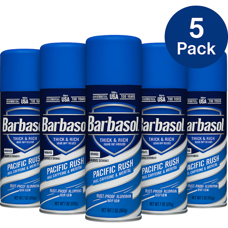 Barbasol Pacific Rush Shaving Cream 5 Pack – 7 oz – Menthol & Caffeine – New