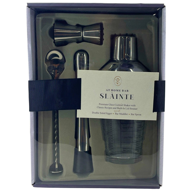 At Home Bar Slàinte Premium Glass Cocktail Shaker Jigger Muddler Spoon 1 Pack