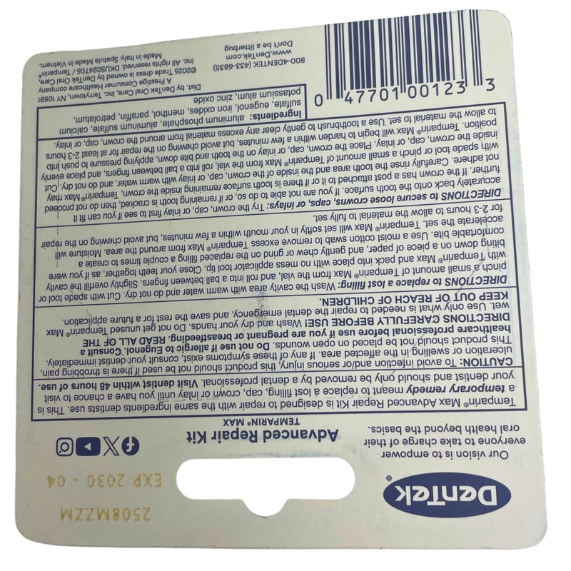 DenTek Temparin Max Advanced Repair Kit Lost Filling Loose Cap 4 Pack Exp 04/30