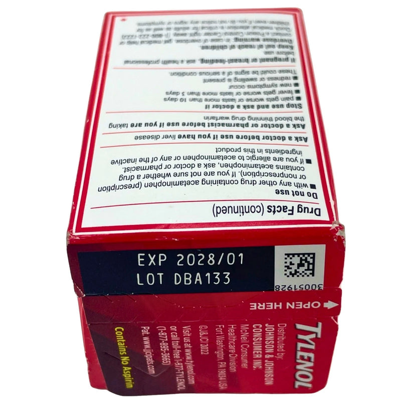 Tylenol Extra Strength Caplets Acetaminophen 500 mg Pain Reliever Exp 01/28