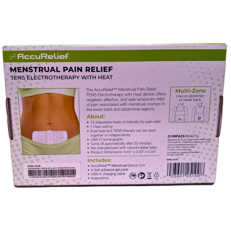 AccuRelief Menstrual Pain Relief TENS Electrotherapy Rechargeable 1 Pack New