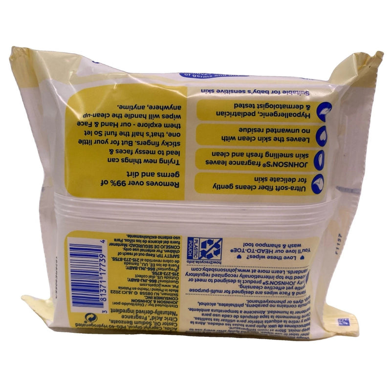 Johnson's Hand & Face Wipes 25 Count 5 Pack New