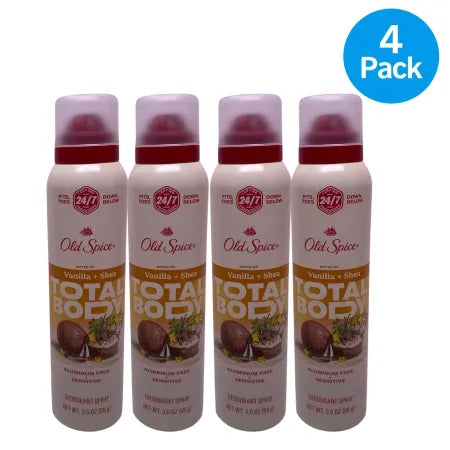 Old Spice Total Body Spray Vanilla Shea 3.5 oz bottle, 4-pack set