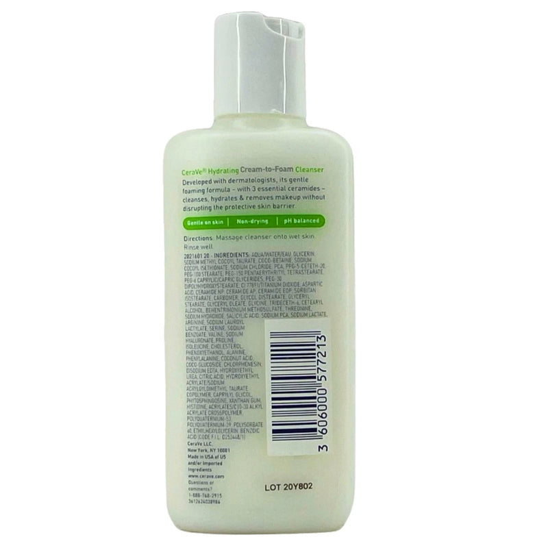CeraVe Hydrating Cream-to-Foam Cleanser Normal to Dry Skin Travel Size 3oz