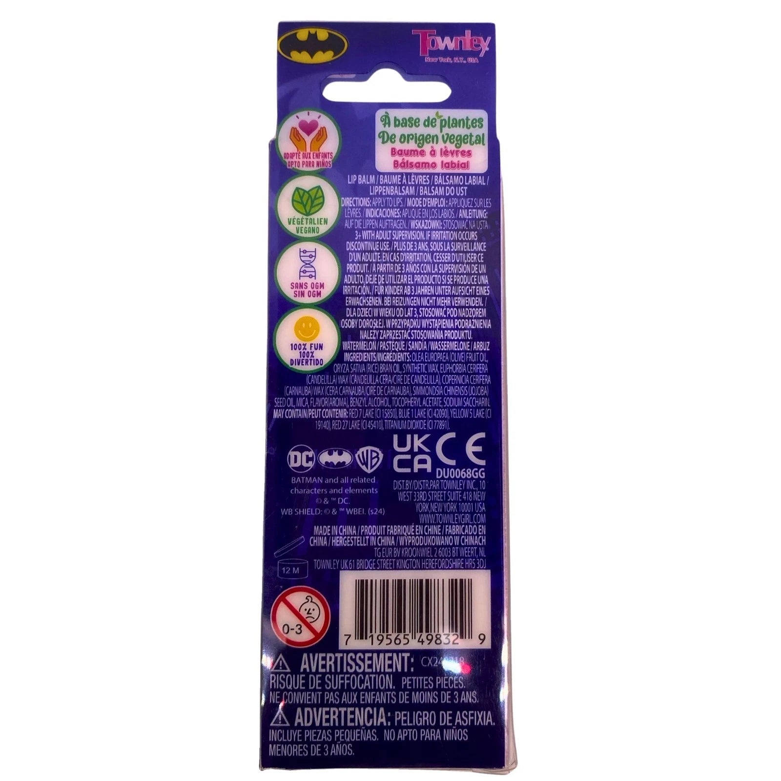 Batman Watermelon Flavored Lip Balm with 3D Topper, Plant Based & Vegan (6 Pack)