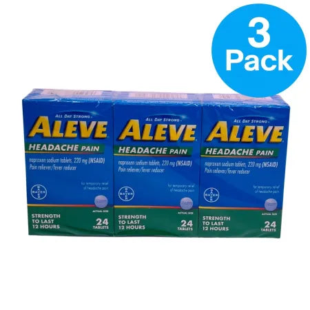 Aleve Headache Pain 220 mg 24 Tablets 3 Pack New