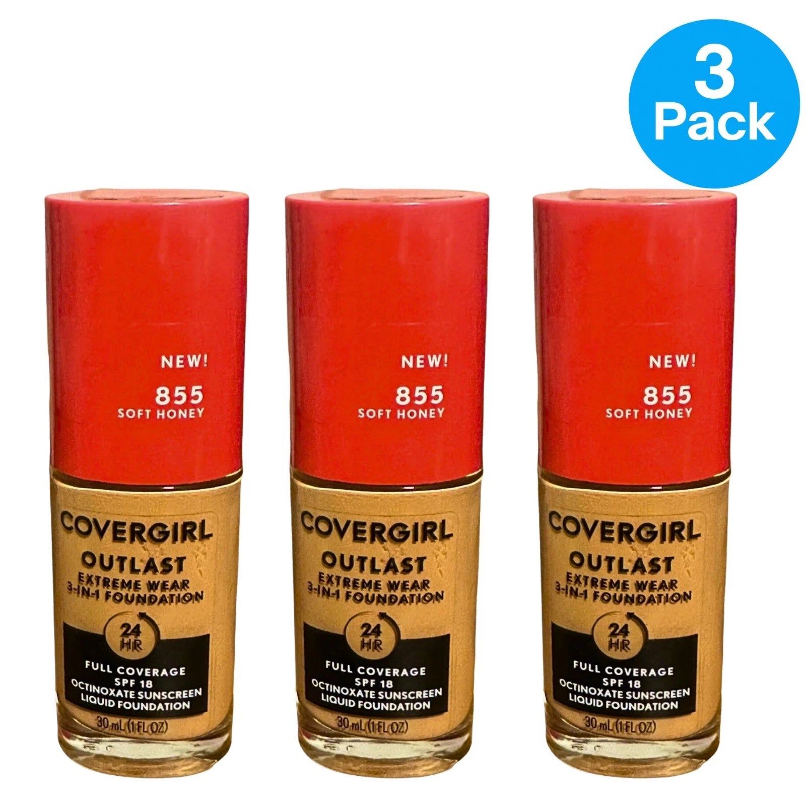 CoverGirl Outlast Extreme Wear SPF18 855 Soft Honey 3 Pack Exp 08/26