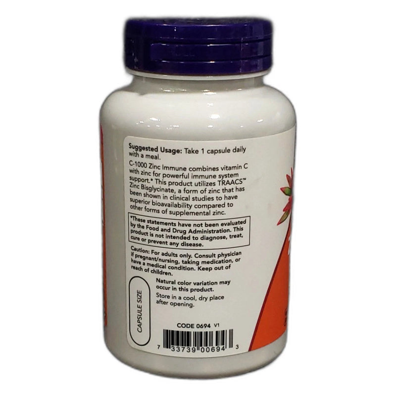 NOW Foods C-1000 Zinc Immune Support 90 Vegetarian Capsules Exp 11/29 New
