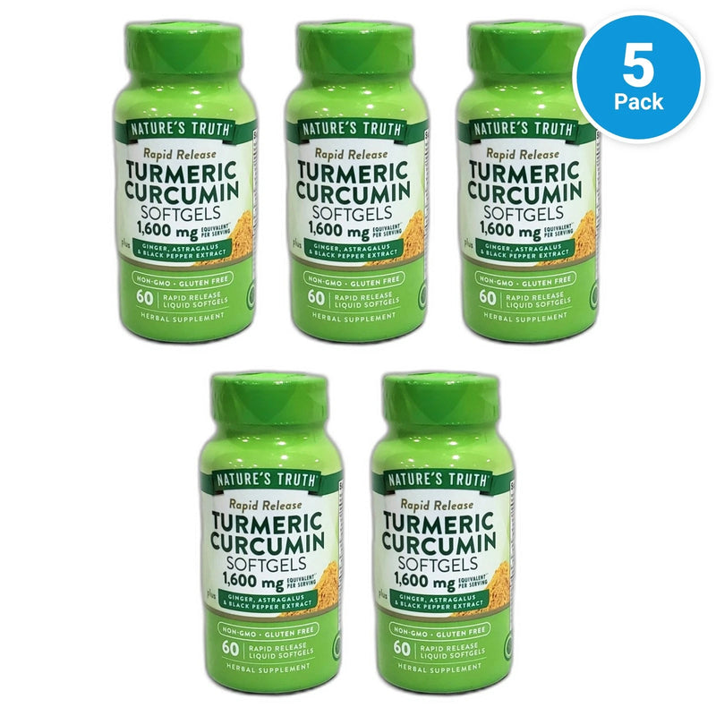 Nature's Truth Turmeric Curcumin 1600mg Rapid Release Exp 03/28 Pack of 5 New