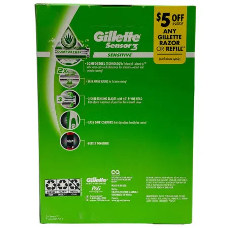 Gillette Sensor3 Sensitive Gift Pack – 7 Razors + Shave Foam 2 oz – New 2