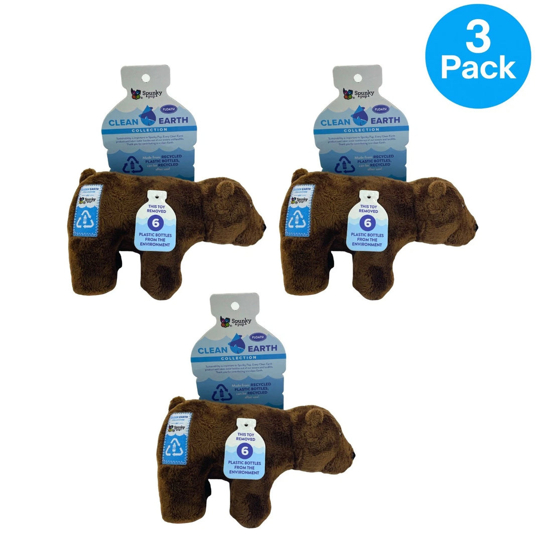 Spunky Pup Clean Earth Recycled Plush Dog Toy Small Bear 3 Pack Bundle