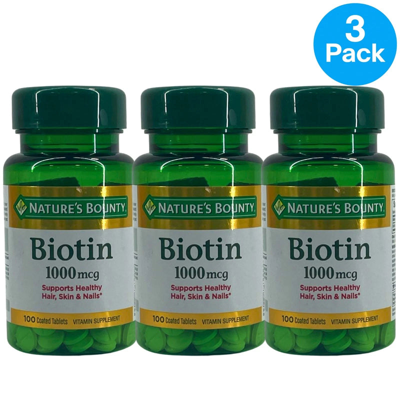 Nature's Bounty Biotin 1000 mcg Hair Skin & Nails 100 Coated Tablets 3 Pack New