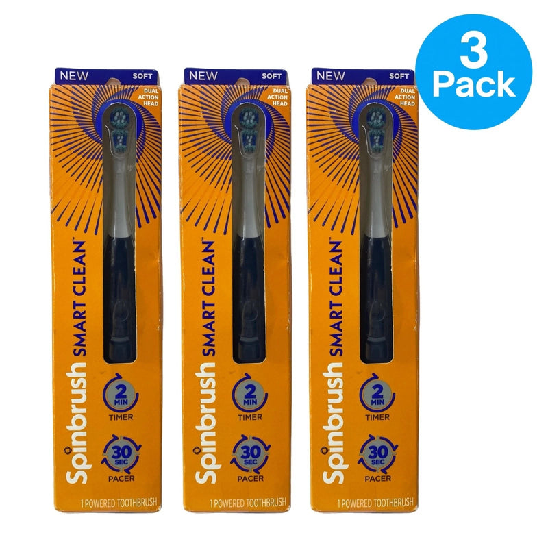 Spinbrush Smart Clean Soft Powered Toothbrush Dual Action Head 3 Pack New