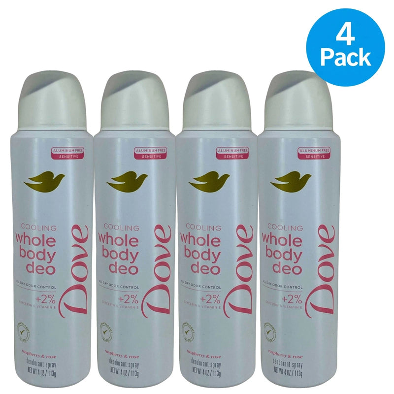 Dove Cooling Whole Body Deo Aluminum Free Deodorant Spray Raspberry Rose 4 Pack