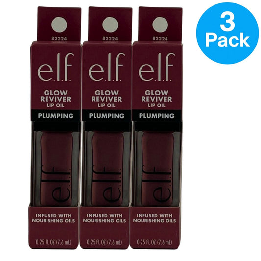 e.l.f. Glow Reviver Lip Oil Plumping Slicks in Shear shade, high-gloss 3-pack