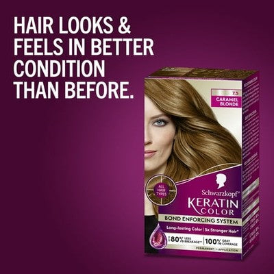SCHWARZKOPF KERATIN COLOR 7.5 CARAMEL BLONDE HAIR DYE 2 PACK PERMANENT 5