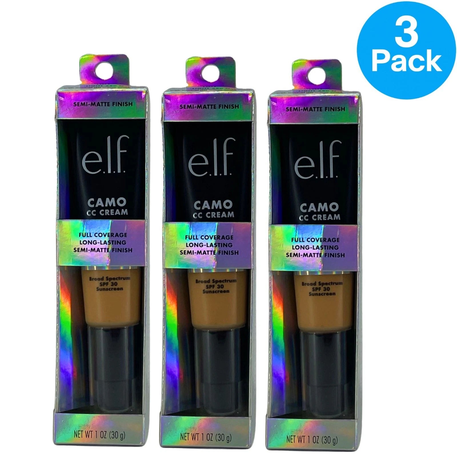 e.l.f. Camo CC Cream SPF 30 1 oz Light 280N 3 Pack New