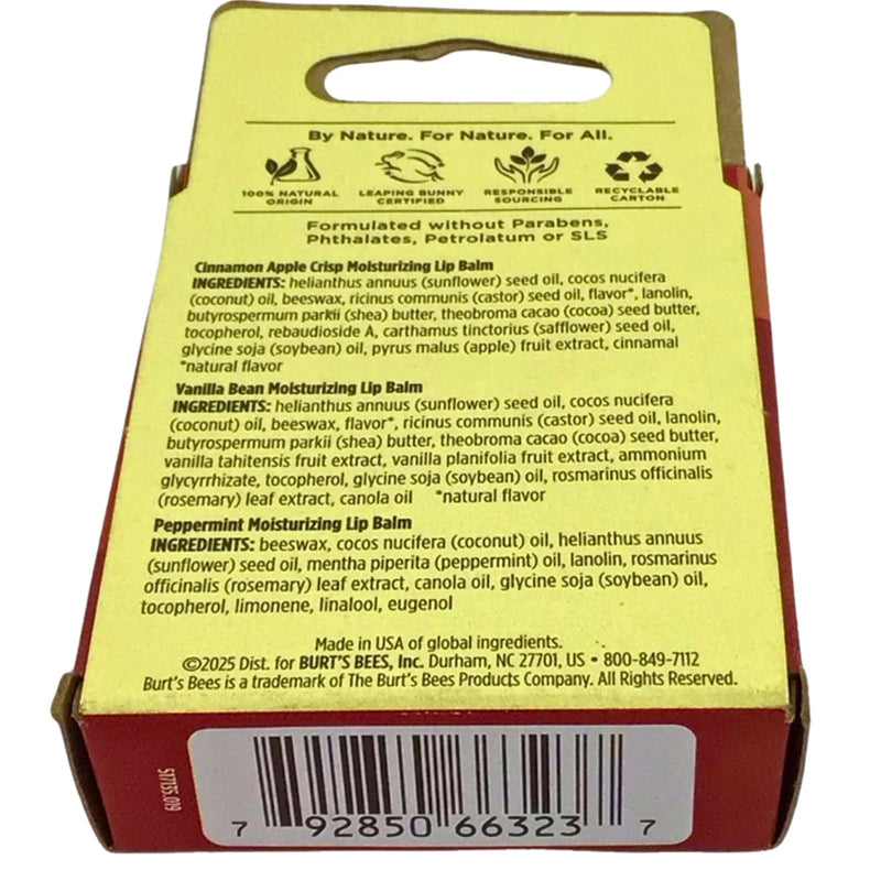 Burt's Bees Winter Wonders Cinnamon Apple Crisp Vanilla Bean Peppermint Lip Balm