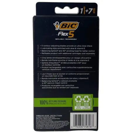 BIC Flex 5 Hybrid Men's Razor Handle + 7 Cartridges Value Pack 2 Pack