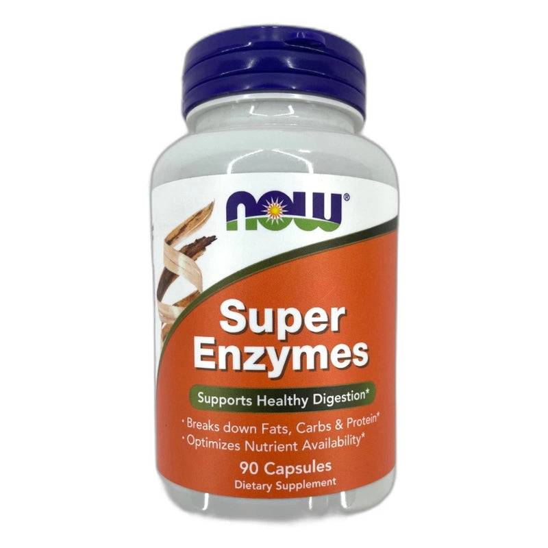 NOW Foods Super Enzymes 90 Capsules Breaks Down Fats Carbs Protein Exp 01/28 New