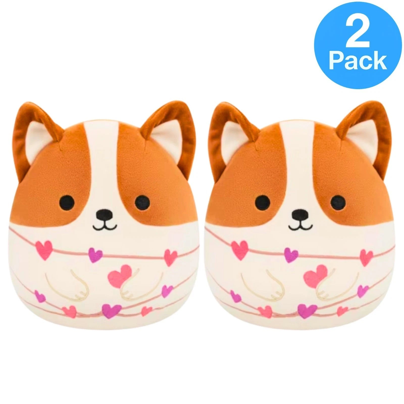 Squishmallows Regina the Corgi Valentine Heart Lights Plush 8 inch 2 Pack