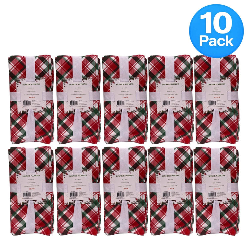 Christmas Plaid Cotton Dinner Napkins 18x18 in 10 Pack New