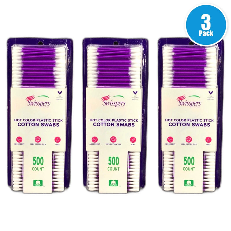 Essential Colored Cotton Swabs 500ct Makeup Crafts Exp 12/28 Pack of 3 New