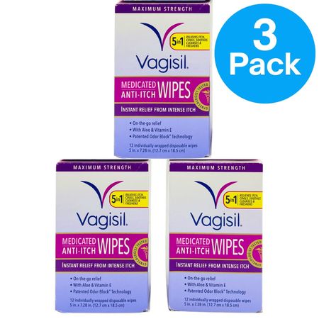 Vagisil Medicated Anti-Itch Wipes 12ct (3 Pack) New EXP 12/2025 1