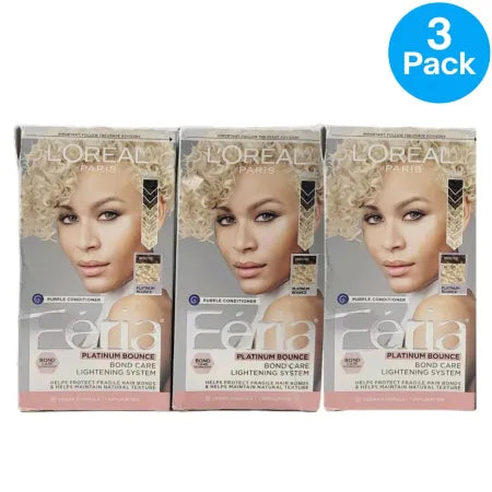 L’Oreal Feria Platinum Bounce Hair Lightening Kit 3 Pack New
