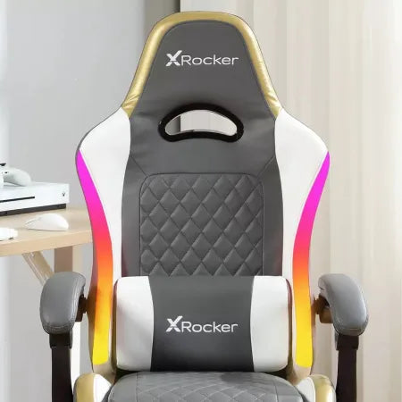 X Rocker RGB LED Extra Comfort Ergonomic PC Gaming Chair Gray/White/Gold 2
