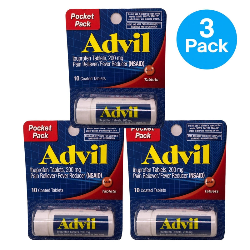 Advil Pocket Pack Ibuprofen 200 mg 10 Tablets 3 Pack New Exp 03/28
