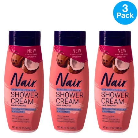 Nair Sensitive Formula Shower Cream Hair Remover Coconut Oil & Vitamin E 3 Pack